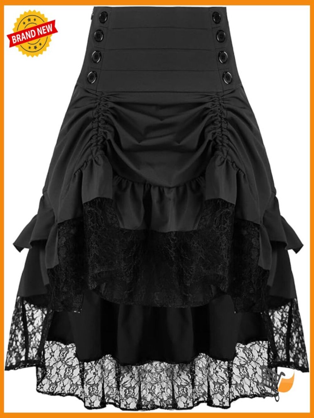 Gothic Steampunk Pleated Hi-Low Asymmetric Lace Party Skirt